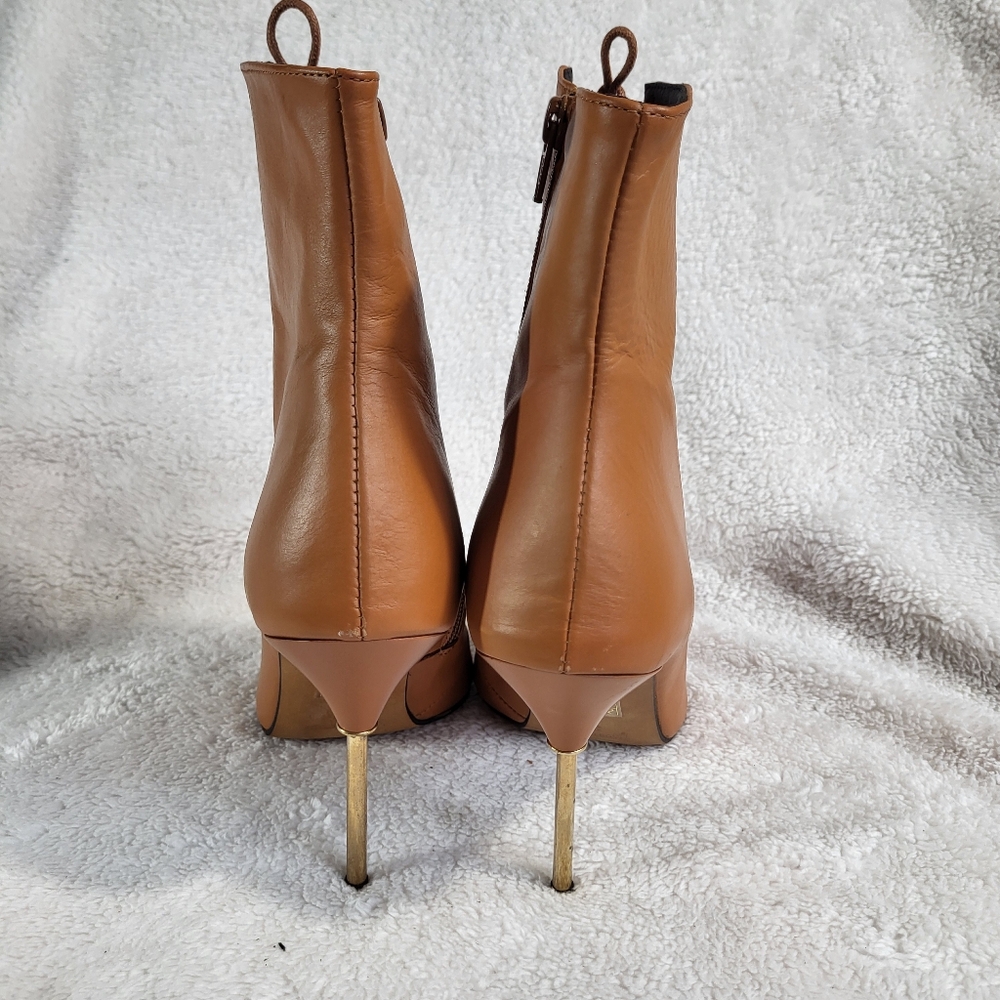 l'intervalle Ankle Boots w/ Gold Accent High Heels in Chestnut Nubuck 39/ US 8.5 - Picture 8 of 14
